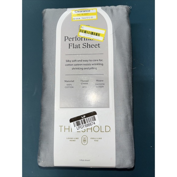 Full 400 Thread Count Performance Flat Sheet Classic Gray - Threshold: Cotton - Picture 1 of 2